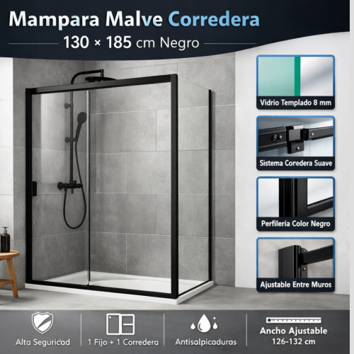 MAMPARA MALVE CORREDERA 130X185 NEGRO