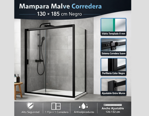 MAMPARA MALVE CORREDERA 130X185 NEGRO