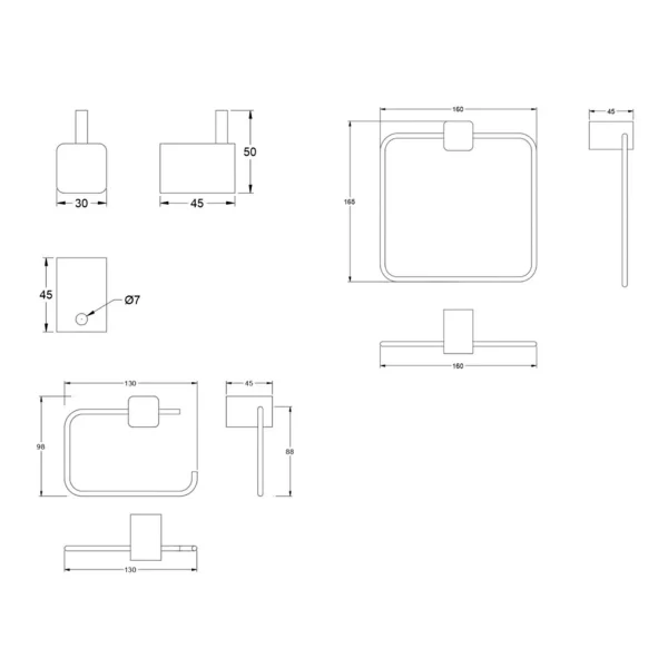 Toallero + Porta Confort + Colgador Simple - SET 3 PIEZAS ACCESORIOS LIFE CR